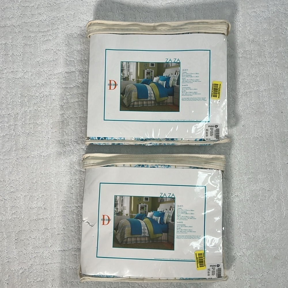 New! Studio D Euro pillow Shams lot of 2 blue white turquoise and lime green - Picture 3 of 8